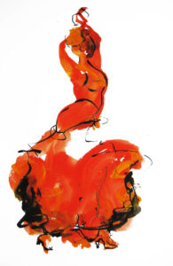 Spaanse dans aquarel/inkt op papier